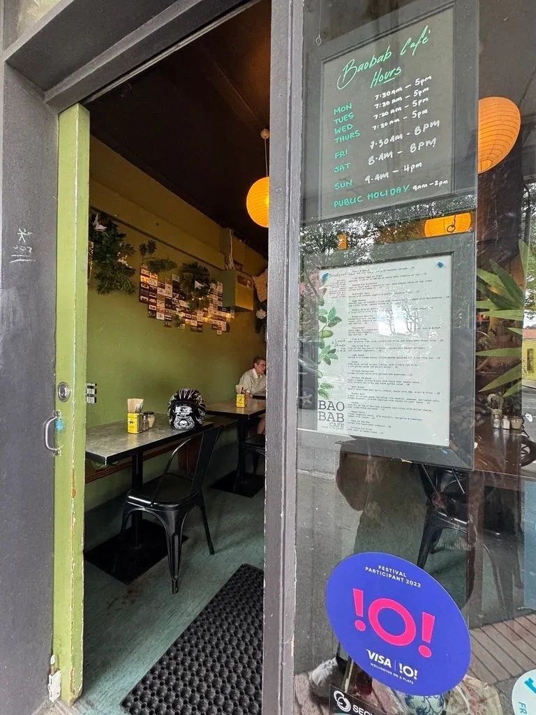 Open front door of Baobab Café